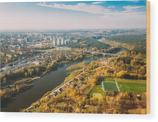 Landscapeaerial Wood Print featuring the photograph Grodno, Belarus. Aerial Birds-eye View #1 by Ryhor Bruyeu