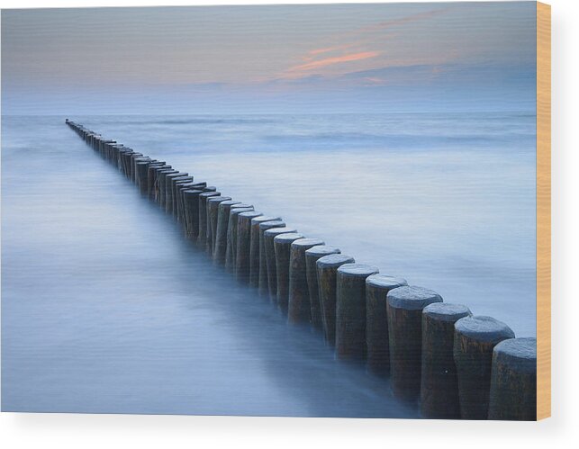 Oceans Wood Print featuring the photograph Groyne Before Sunrise, Zingst, Darss #1 by Radius Images