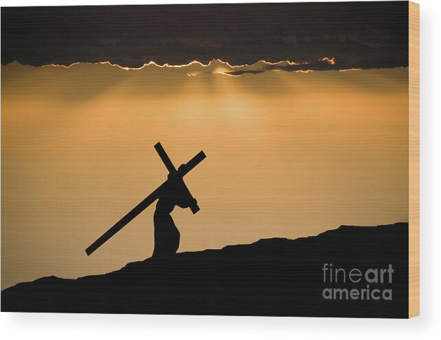 Outdoors Wood Print featuring the photograph Jesus Christ Carrying The Cross #1 by Wwing