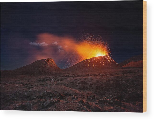 Volcano Wood Print featuring the photograph La Fournaise Volcano #1 by Barathieu Gabriel