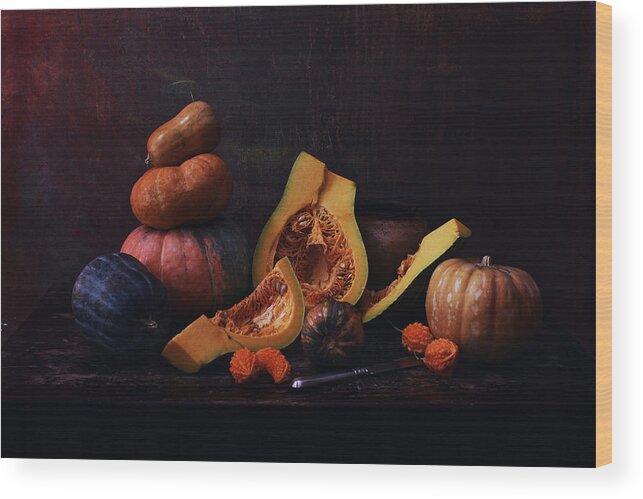Fruit Wood Print featuring the photograph Many Pumpkins #1 by Ustinagreen