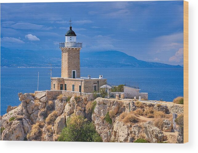 Landscape Wood Print featuring the photograph Melagkavi Lighthouse, Cape Ireon #1 by Jan Wlodarczyk