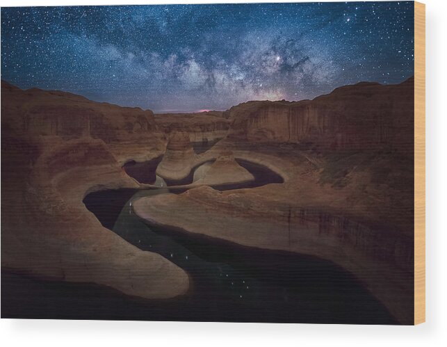 Milky Way Wood Print featuring the photograph Milky Way Over Reflection Canyon #1 by James Bian