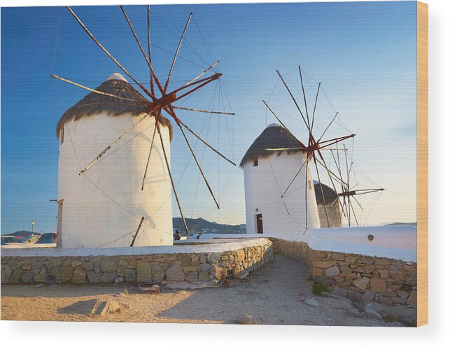 Landscape Wood Print featuring the photograph Mykonos Landscape With A Windmills #1 by Jan Wlodarczyk
