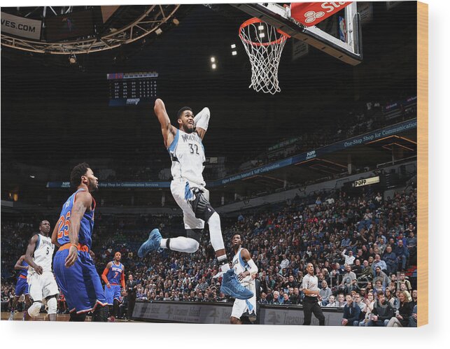 Karl-anthony Towns Wood Print featuring the photograph New York Knicks V Minnesota Timberwolves #1 by David Sherman