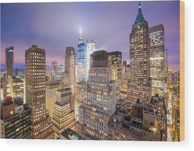 Landscape Wood Print featuring the photograph New York, New York, Usa Lower Manhattan #1 by Sean Pavone