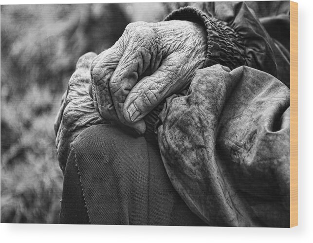Hand Wood Print featuring the photograph Portrait Of A Grandmother Mara #1 by Stefan Kamenov