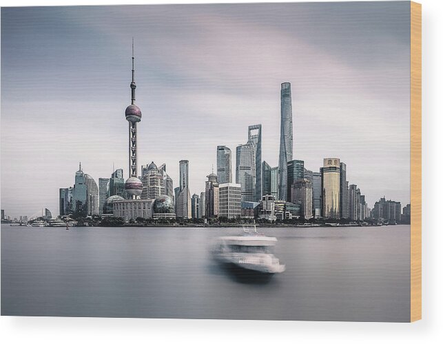 Yancho Sabev Photography Wood Print featuring the photograph Pudong by Yancho Sabev Art