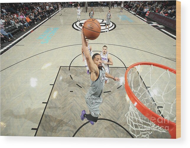 Spencer Dinwiddie Wood Print featuring the photograph Sacramento Kings V Brooklyn Nets #1 by Nathaniel S. Butler