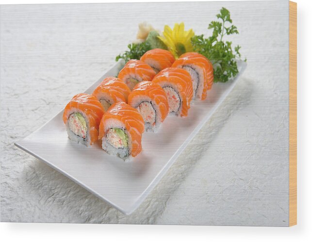 Wasabi Wood Print featuring the photograph Salmon Roll #1 by Whitewish