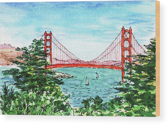 Golden Gate Wood Print featuring the painting San Francisco California Golden Gate Bridge #1 by Irina Sztukowski