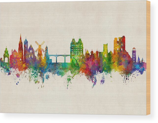 Scarborough Wood Print featuring the digital art Scarborough England Skyline #1 by Michael Tompsett