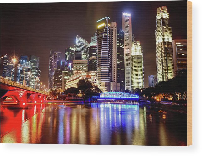 Corporate Business Wood Print featuring the photograph Singapore Skyline #1 by Fredfroese