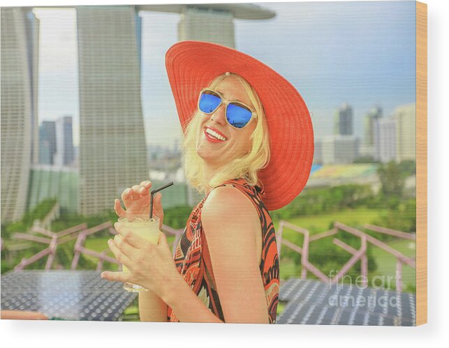 Singapore Wood Print featuring the photograph Singapore woman aperitif #1 by Benny Marty