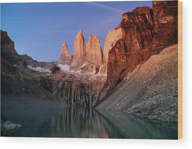 Chile Wood Print featuring the photograph Sunrise at Torres del Paine Peaks in Chilean Patagonia #1 by Kamran Ali