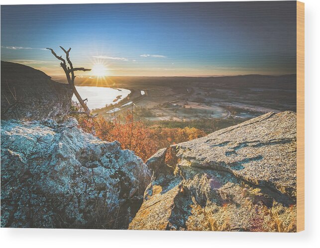 Petit Jean State Park Wood Print featuring the photograph Sunrise over the Arkansas River #1 by Mati Krimerman