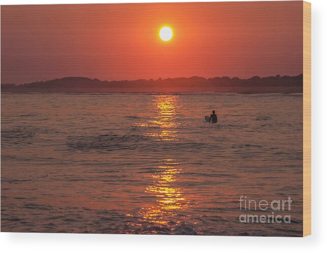 Sunset Wood Print featuring the photograph Sunset Surfer #1 by Anthony Sacco