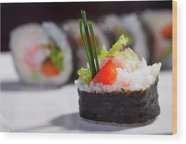Asian And Indian Ethnicities Wood Print featuring the photograph Sushi #1 by Trutenka