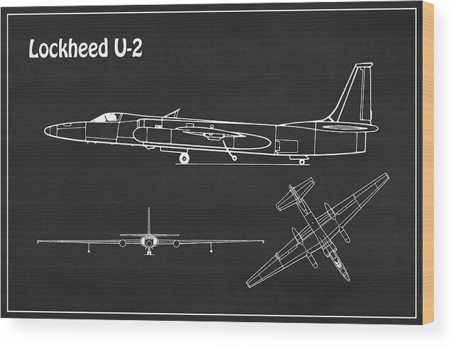 U-2 Wood Print featuring the drawing Lockheed U-2 Dragon Lady - Airplane Blueprint Drawing Plans - PL by SP JE Art