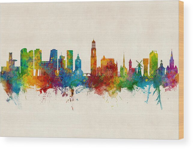 Utrecht Wood Print featuring the digital art Utrecht The Netherlands Skyline #1 by Michael Tompsett