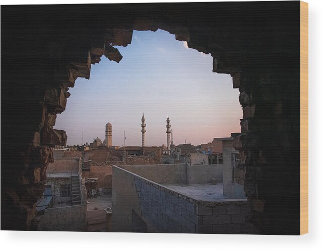 Mosque Wood Print featuring the photograph War Torn #1 by Alibaroodi
