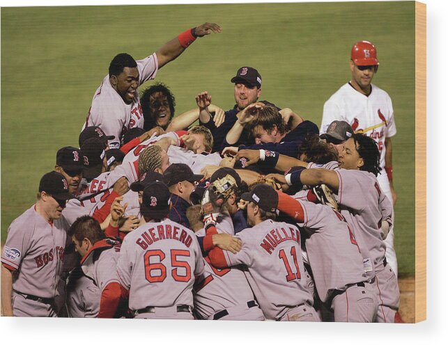 Celebration Wood Print featuring the photograph World Series Red Sox V Cardinals Game 4 #1 by Stephen Dunn