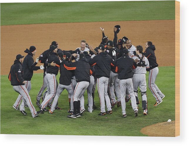 American League Baseball Wood Print featuring the photograph World Series - San Francisco Giants V by Christian Petersen