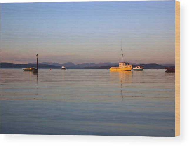 Lancashire Wood Print featuring the photograph 10/11/13 MORECAMBE. Fishing Boats Moored In The Bay. by Lachlan Main