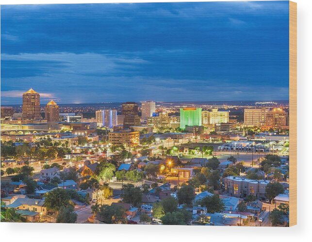 Landscape Wood Print featuring the photograph Albuquerque, New Mexico, Usa Downtown #10 by Sean Pavone