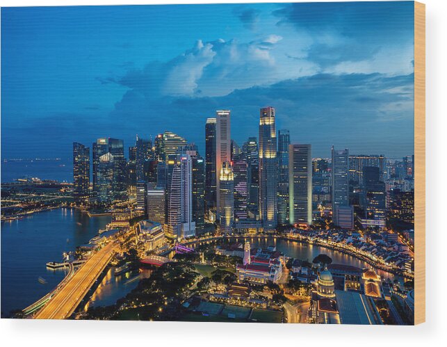 Cityscape Wood Print featuring the photograph Singapore Business District Skyline #10 by Prasit Rodphan