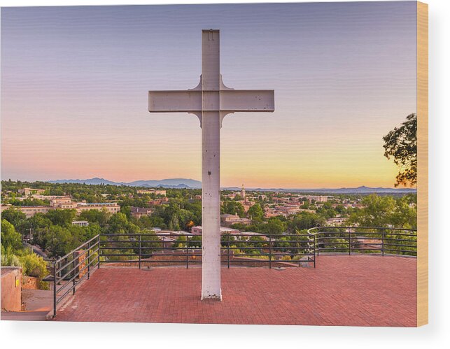 Landscape Wood Print featuring the photograph Santa Fe, New Mexico, Usa Downtown #12 by Sean Pavone
