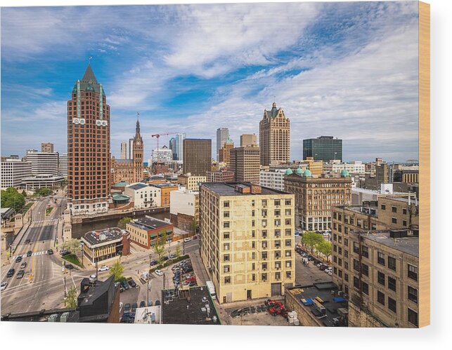Landscape Wood Print featuring the photograph Milwaukee, Wisconsin, Usa Downtown #13 by Sean Pavone