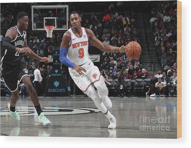 Nba Pro Basketball Wood Print featuring the photograph New York Knicks V Brooklyn Nets by Nathaniel S. Butler