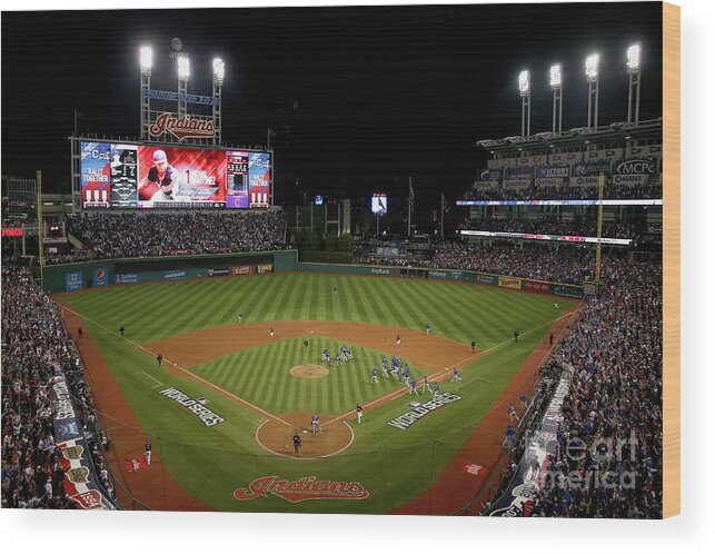 American League Baseball Wood Print featuring the photograph World Series - Chicago Cubs V Cleveland by Ezra Shaw