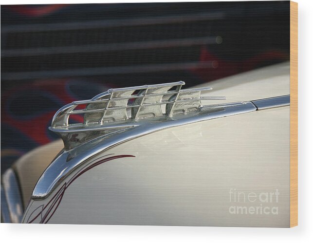 1950 Plymouth Hood Ornament Wood Print featuring the photograph 1950 Plymouth by Terri Brewster