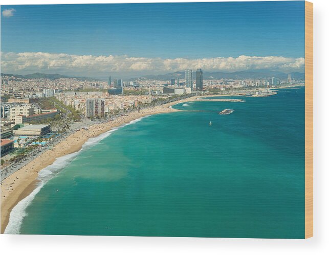 Landscape Wood Print featuring the photograph Aerial View Of Barcelona, Barceloneta #2 by Prasit Rodphan