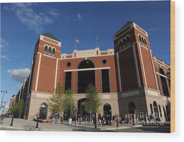 American League Baseball Wood Print featuring the photograph Baltimore Orioles V Texas Rangers #2 by Ronald Martinez