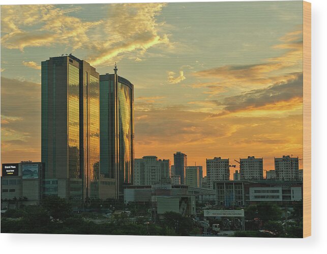 Outdoors Wood Print featuring the photograph Hanoi City In The Sunrise #2 by Long Hoang