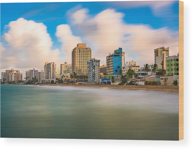 Landscape Wood Print featuring the photograph San Juan, Puerto Rico Resort Skyline #2 by Sean Pavone