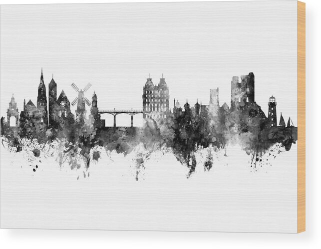 Scarborough Wood Print featuring the digital art Scarborough England Skyline #2 by Michael Tompsett