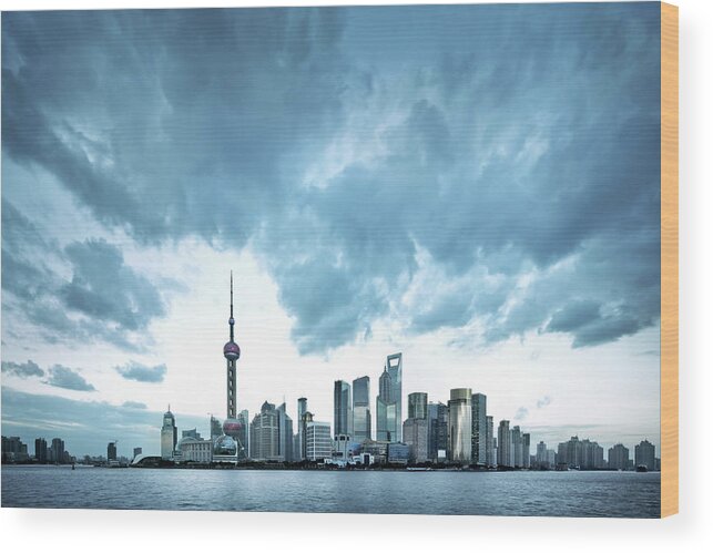 Chinese Culture Wood Print featuring the photograph Shanghai Skyline #2 by Nikada