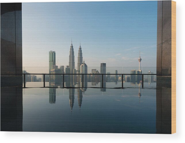 Landscape Wood Print featuring the photograph Swimming Pool On Roof Top #2 by Prasit Rodphan
