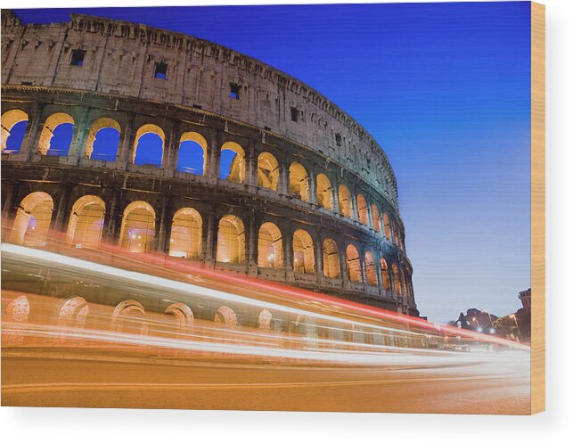 Architectural Feature Wood Print featuring the photograph The Colosseum In Rome Italy #2 by Deejpilot