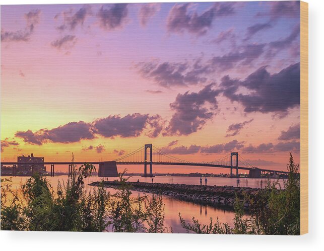 Bridge Wood Print featuring the photograph Throgs Neck Bridge Sunset #2 by John Randazzo