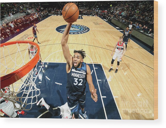 Karl-anthony Towns Wood Print featuring the photograph Washington Wizards V Minnesota by David Sherman