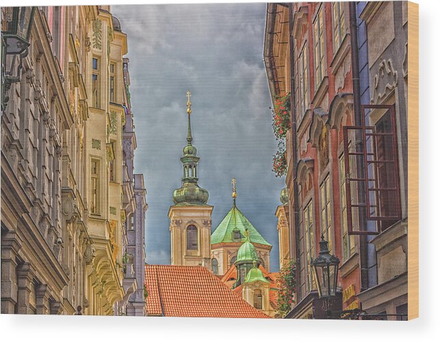 Alley Wood Print featuring the photograph Architecture of Prague #20 by Vivida Photo PC