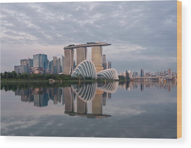 Landscape Wood Print featuring the photograph Singapore Business District Skyline #20 by Prasit Rodphan