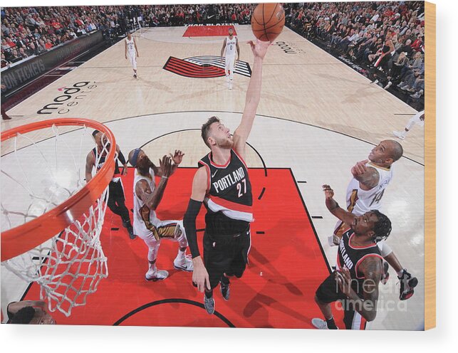 Jusuf Nurkic Wood Print featuring the photograph New Orleans Pelicans V Portland Trail by Sam Forencich