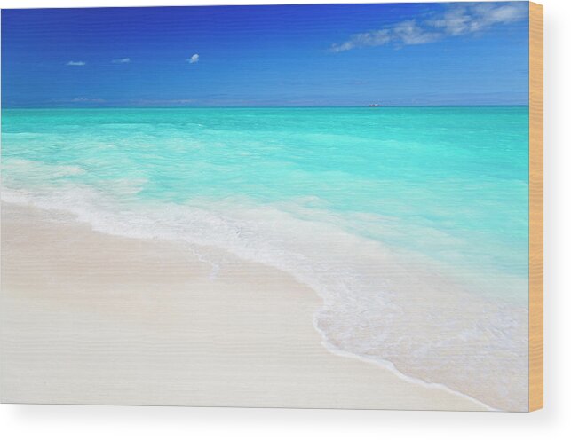 Water's Edge Wood Print featuring the photograph Clean White Caribbean Beach With Blue #3 by Michaelutech