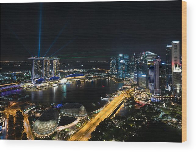 Landscape Wood Print featuring the photograph Colorful Singapore Skyscraper Building #3 by Prasit Rodphan